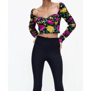 ZARA Floral Peasant Preppy Blouse Crop Top Size Large NWT colorful